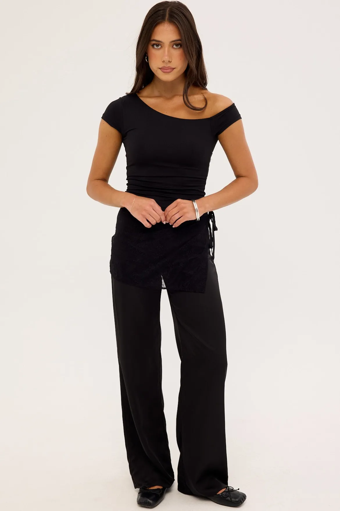 Harlow Lace Wrap Pants Black