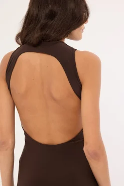 Havana High Neck Open Back Maxi Dress Brown