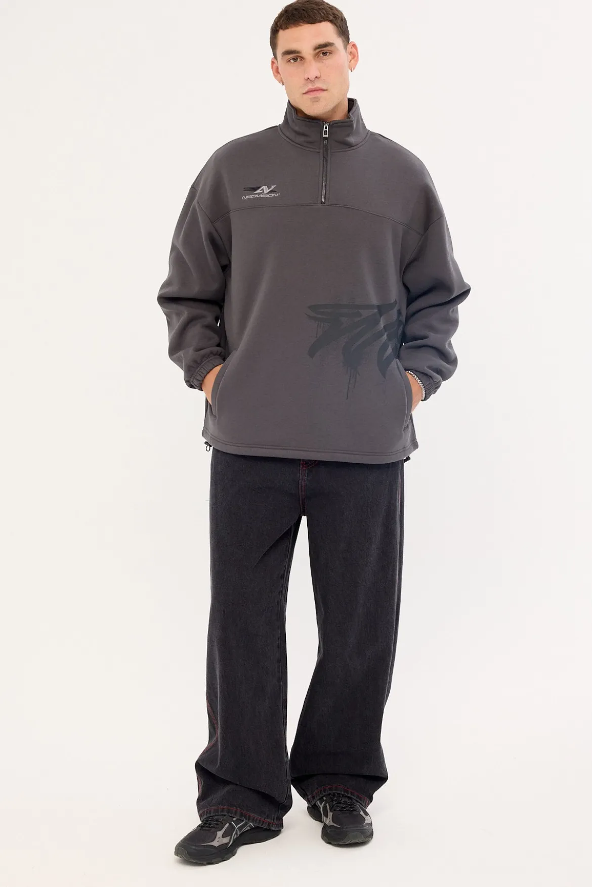 Havok Elastic Quarter Zip Crew Ash Black