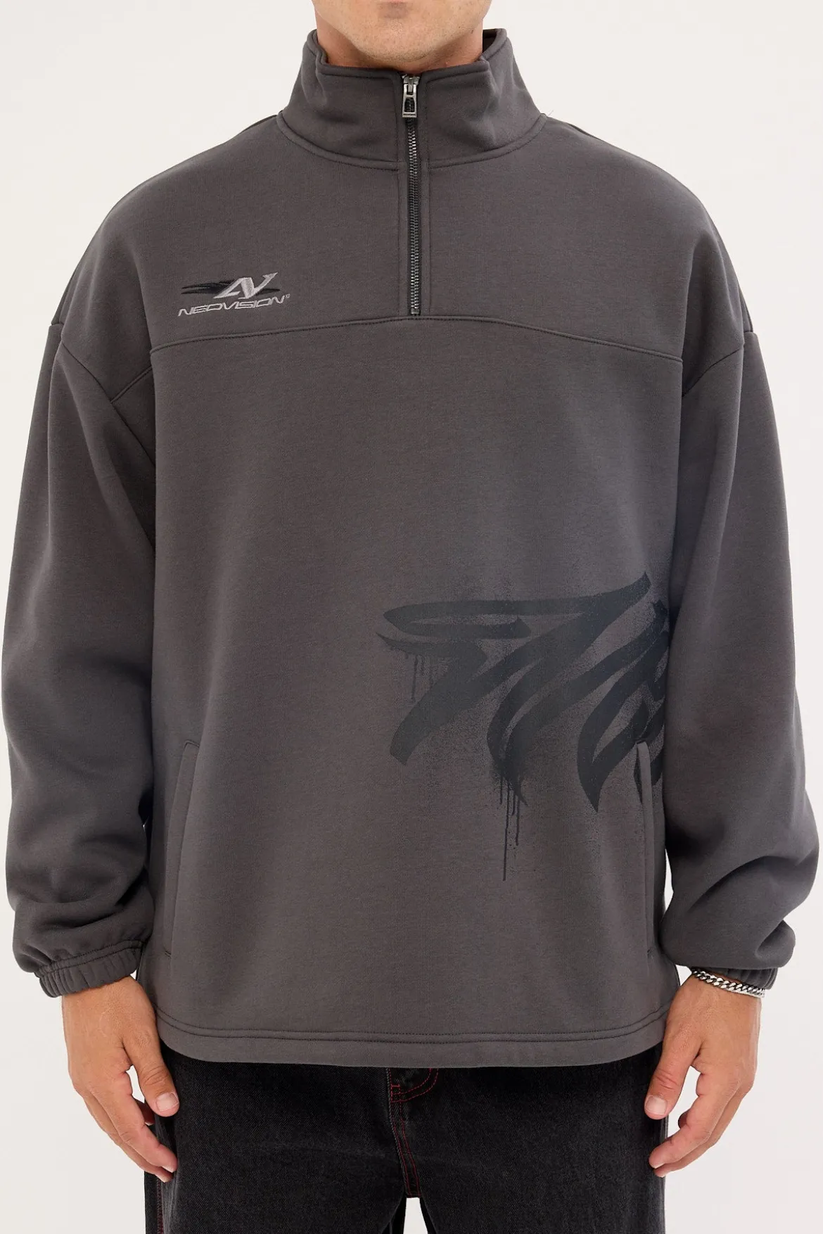 Havok Elastic Quarter Zip Crew Ash Black