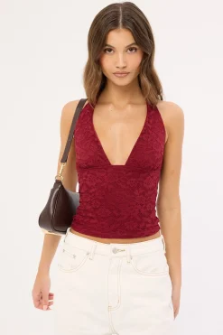 Heather Lace Halter Top Burgundy
