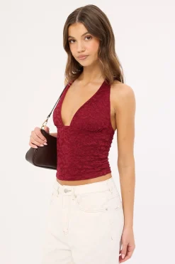 Heather Lace Halter Top Burgundy