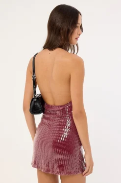 Hepasi Halter Dress Clear Sequin Maroon
