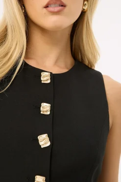 High Neck Button Suiting Mini Dress Black