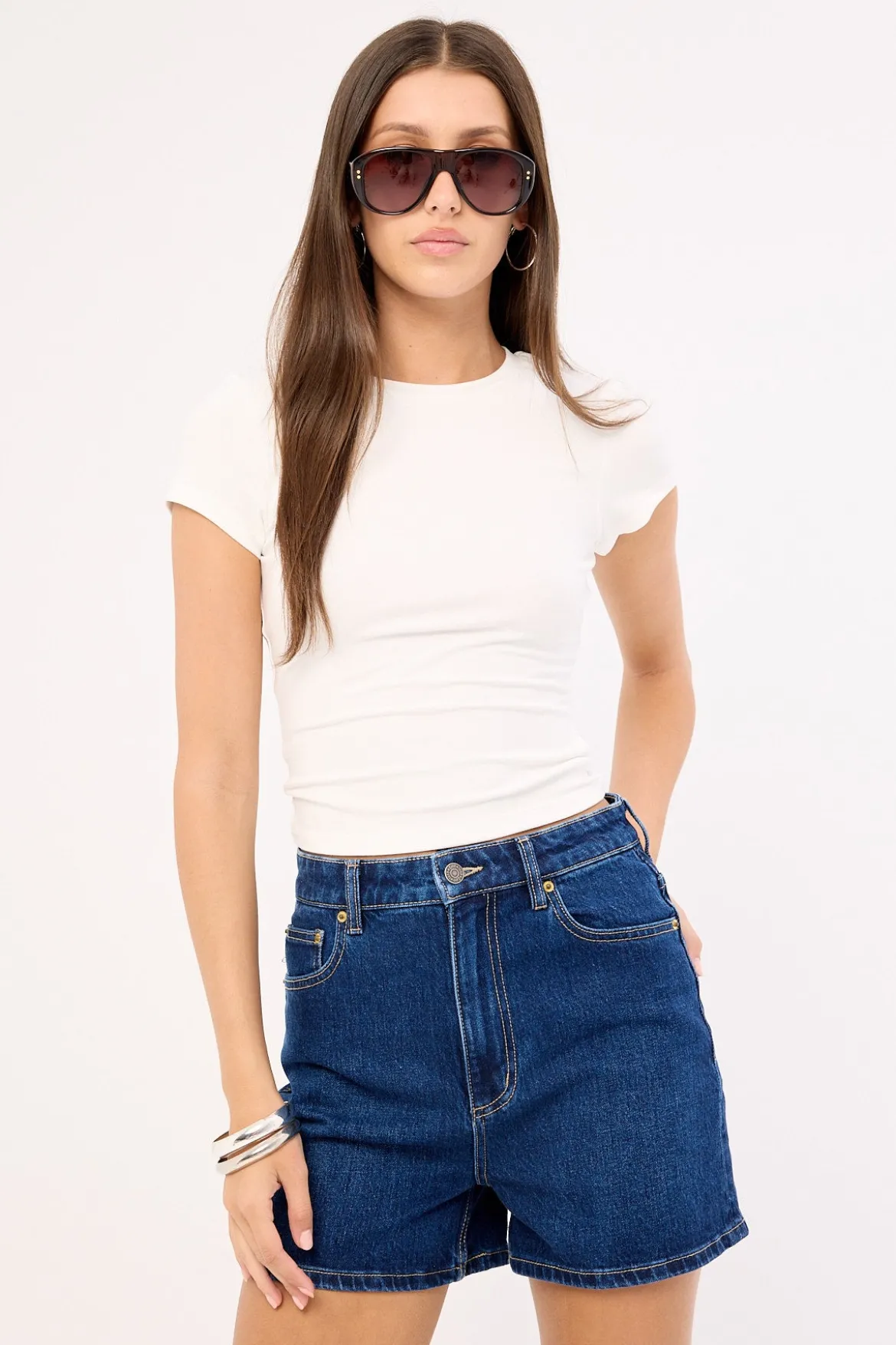 High Relaxed Denim Short Blue Poles