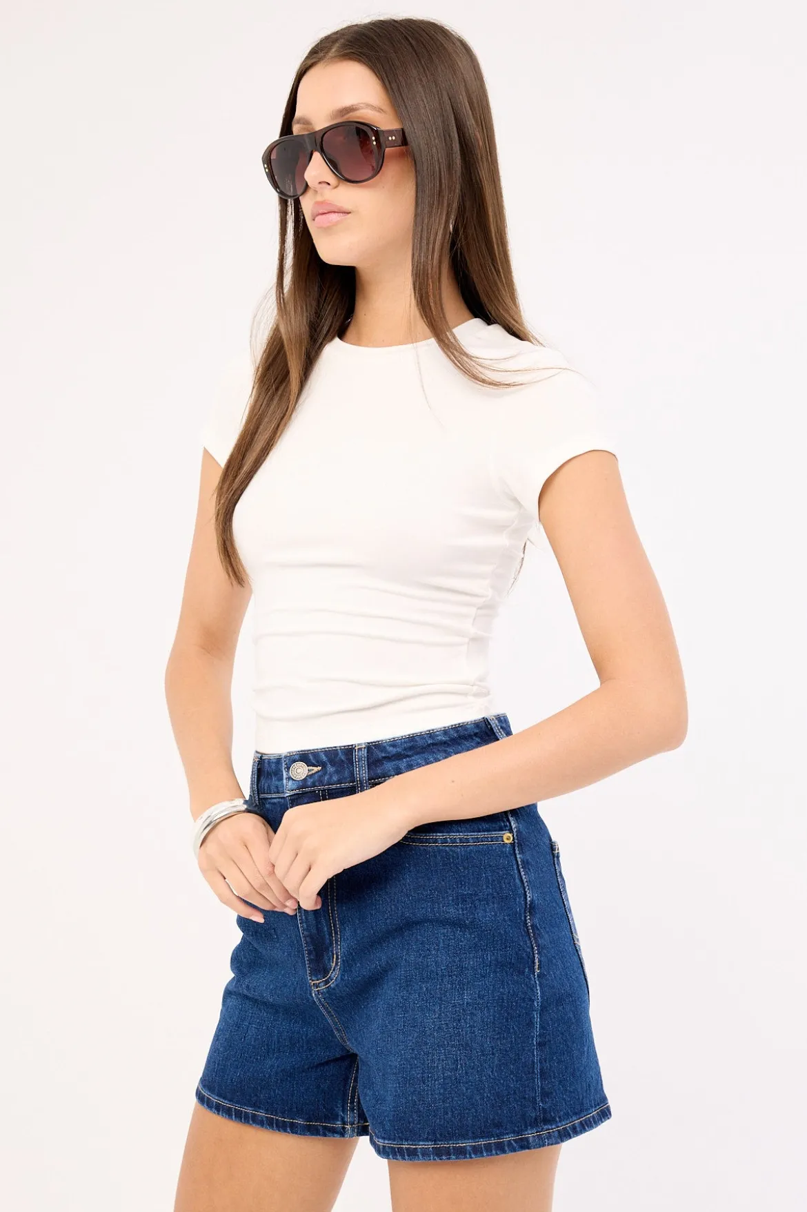 High Relaxed Denim Short Blue Poles