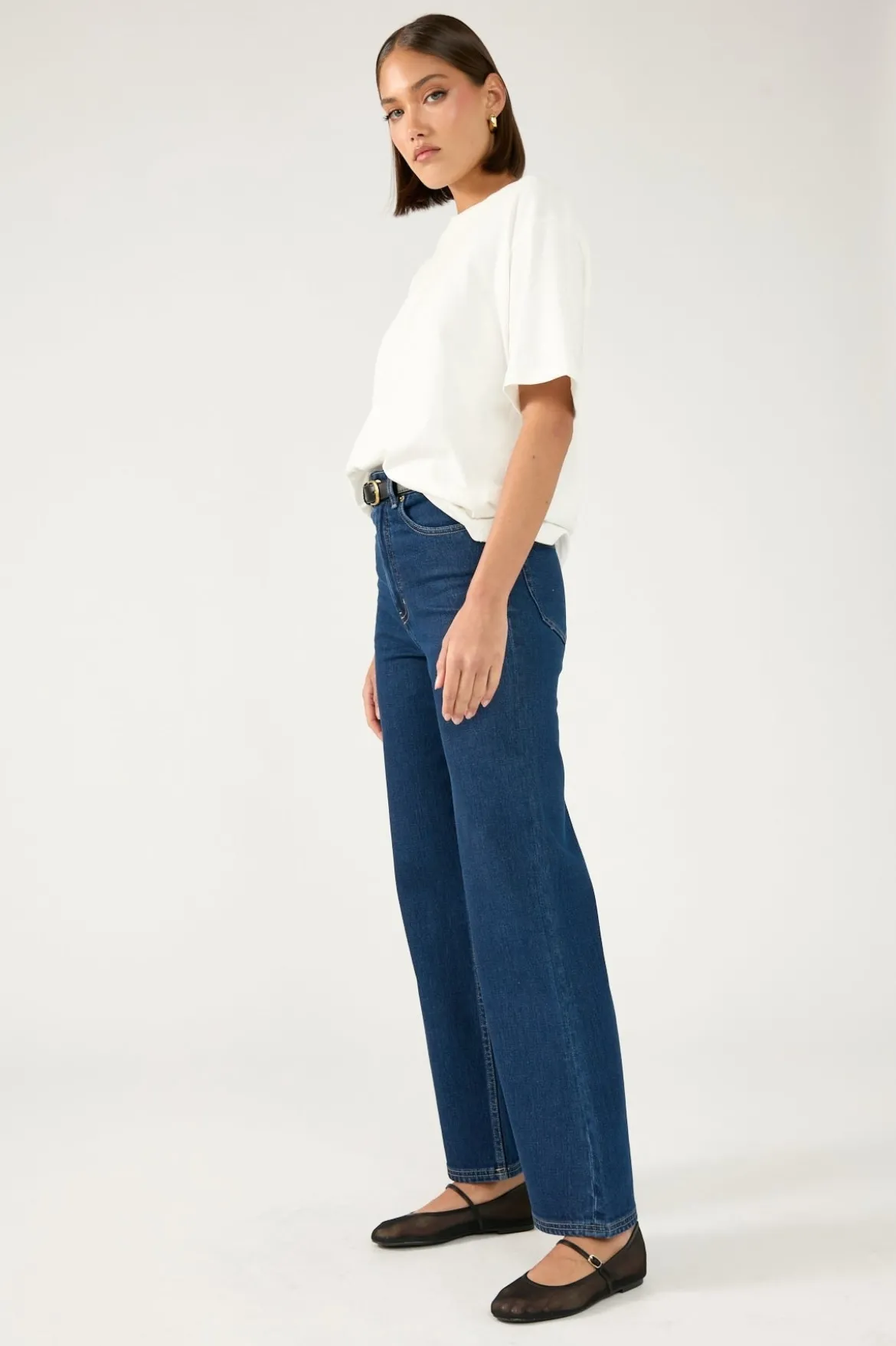 High Rise Wide Leg Jean Dark Blue Denim