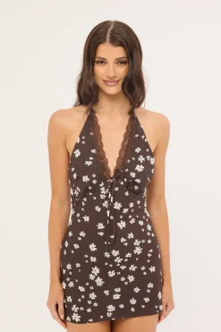 Honeybloom Halter Mini Dress Brown