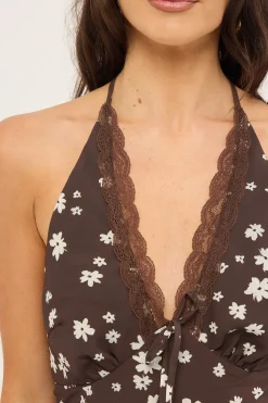 Honeybloom Halter Mini Dress Brown