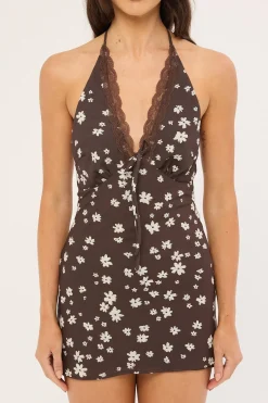 Honeybloom Halter Mini Dress Brown