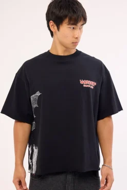 Horns Box Crop Oversize Tee Black Black