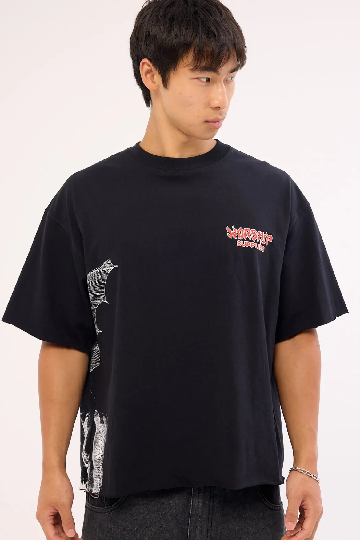 Horns Box Crop Oversize Tee Black Black