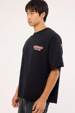 Horns Box Crop Oversize Tee Black Black