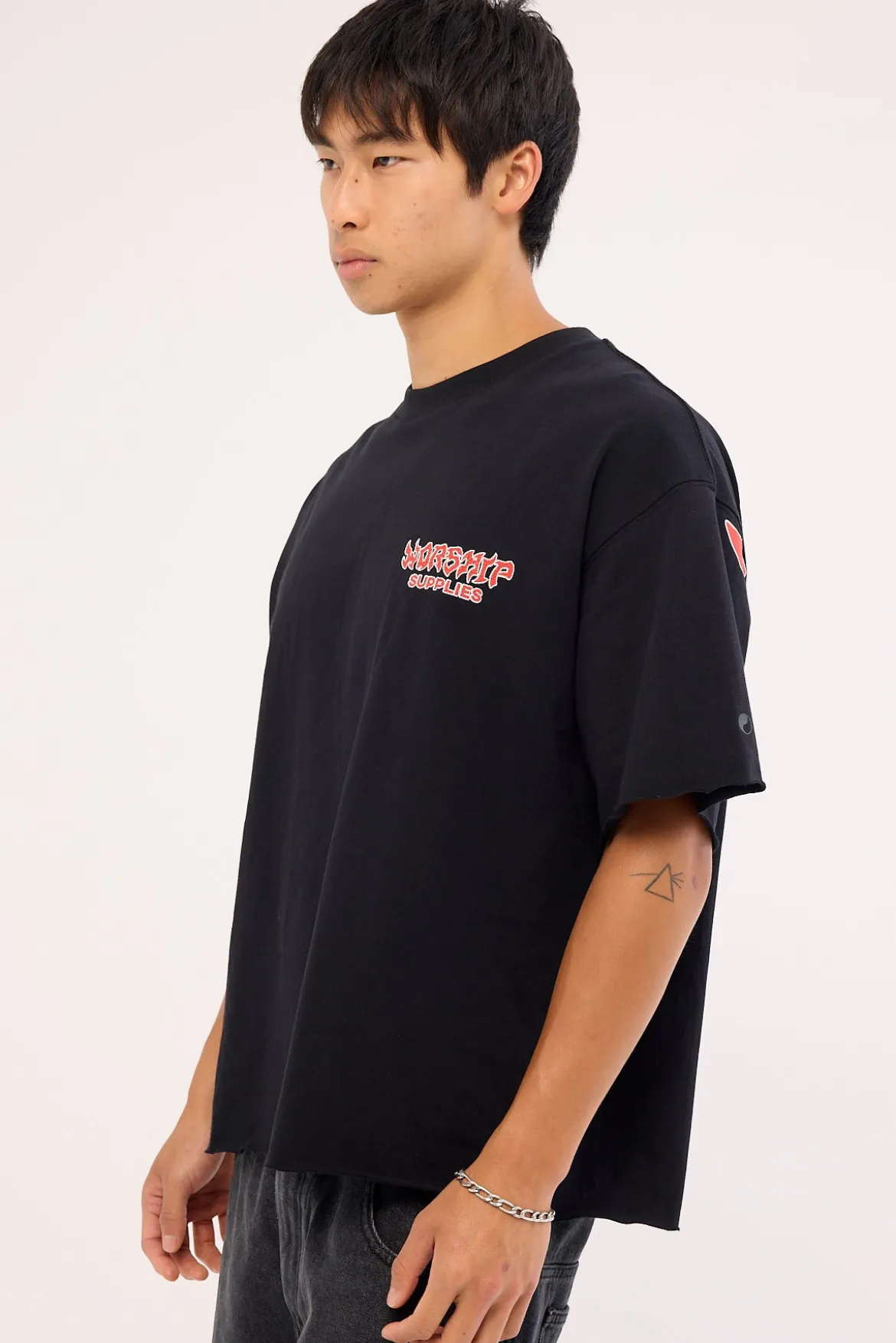 Horns Box Crop Oversize Tee Black Black