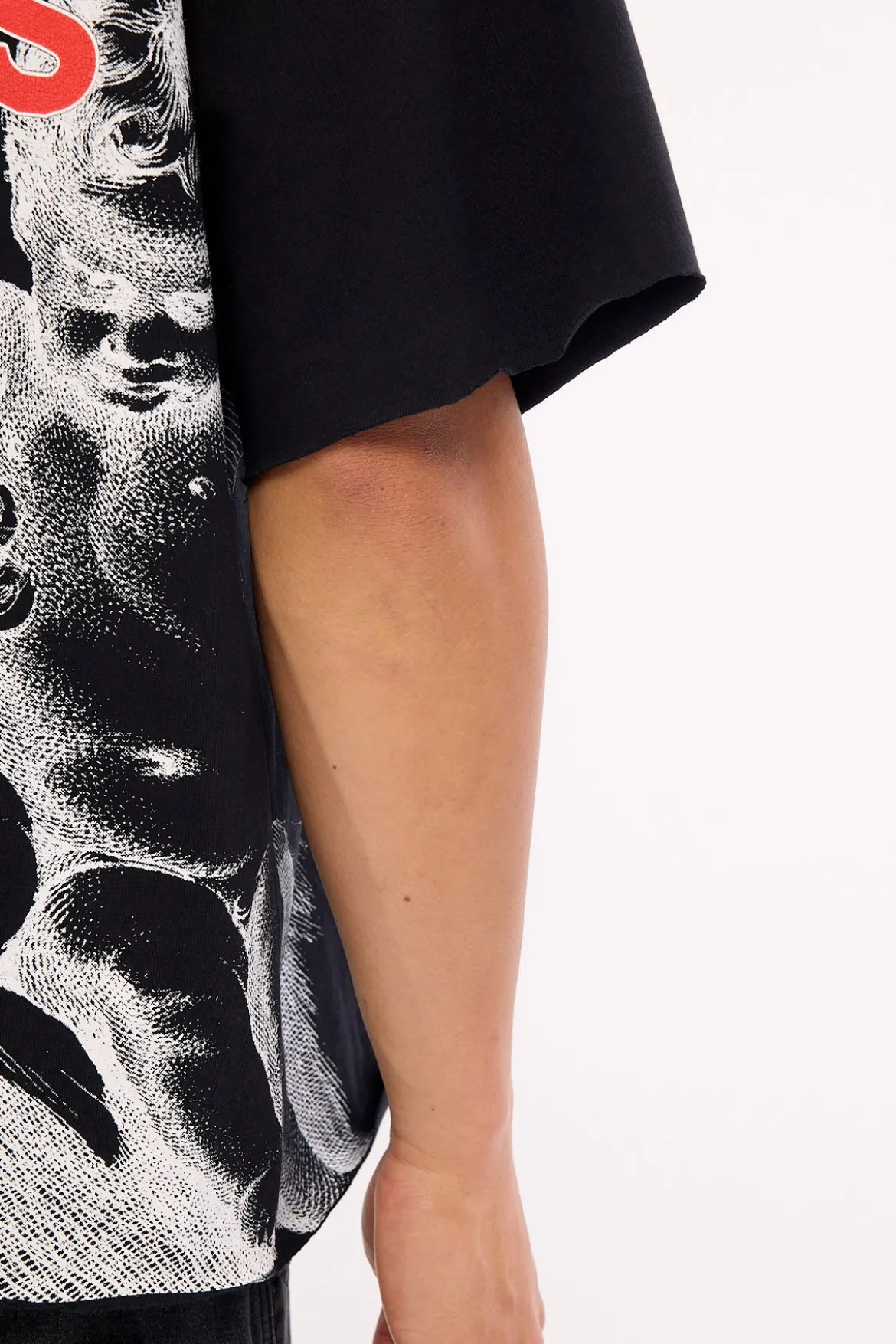 Horns Box Crop Oversize Tee Black Black