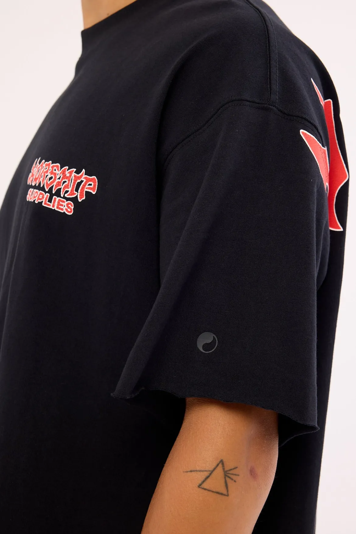 Horns Box Crop Oversize Tee Black Black