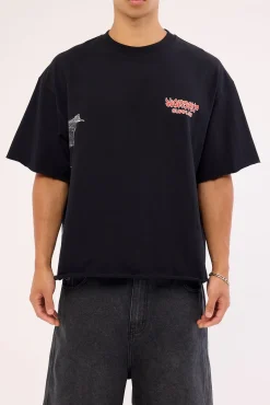 Horns Box Crop Oversize Tee Black Black