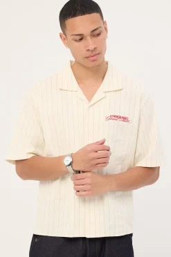 Hotel Boxy Cropped Resort Shirt White Pinstripe