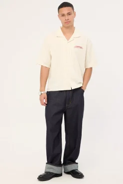 Hotel Boxy Cropped Resort Shirt White Pinstripe