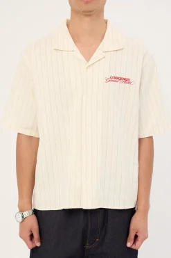 Hotel Boxy Cropped Resort Shirt White Pinstripe