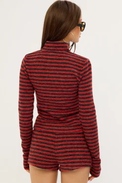 Housewife Knit Short Crimson Stripe