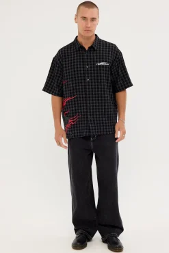 Hunt Check Oversize Shirt Black Check