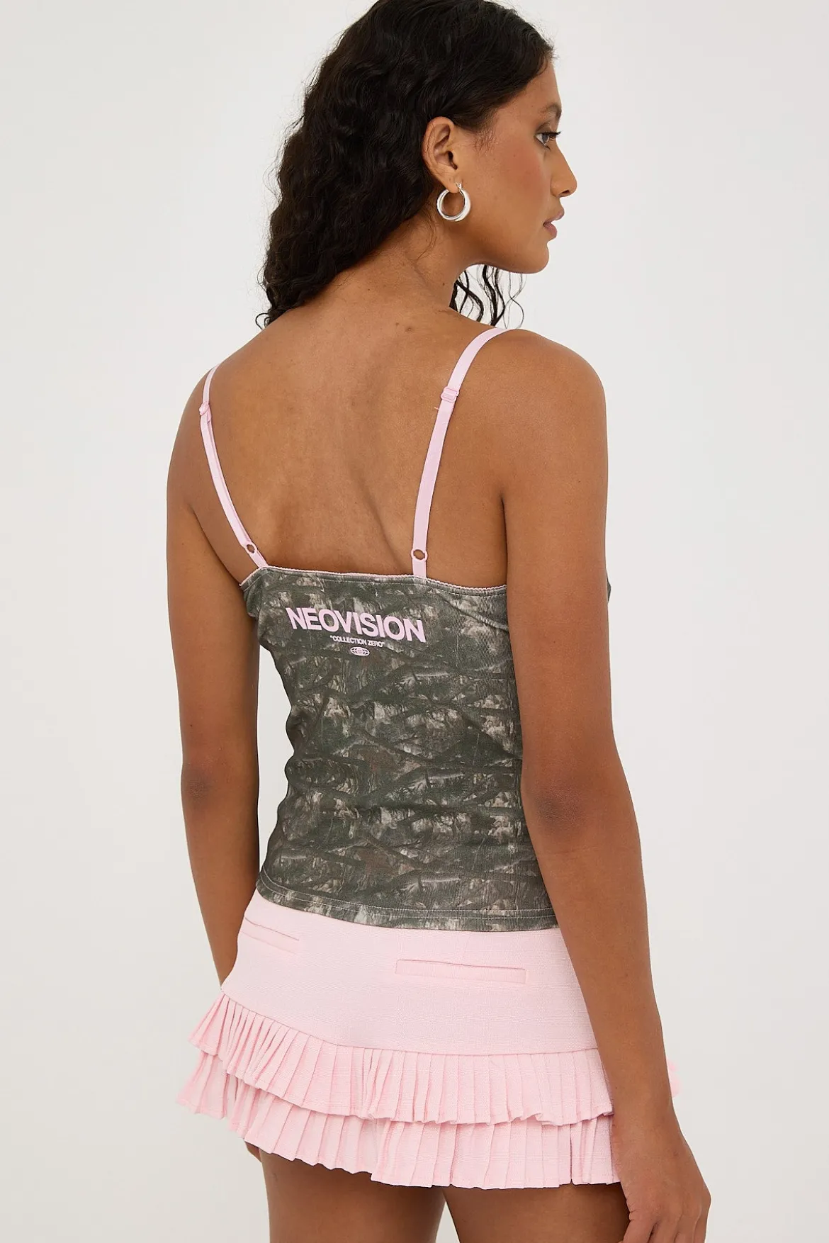 Immortal Camo Lace Ribbon Cami Khaki Green Print