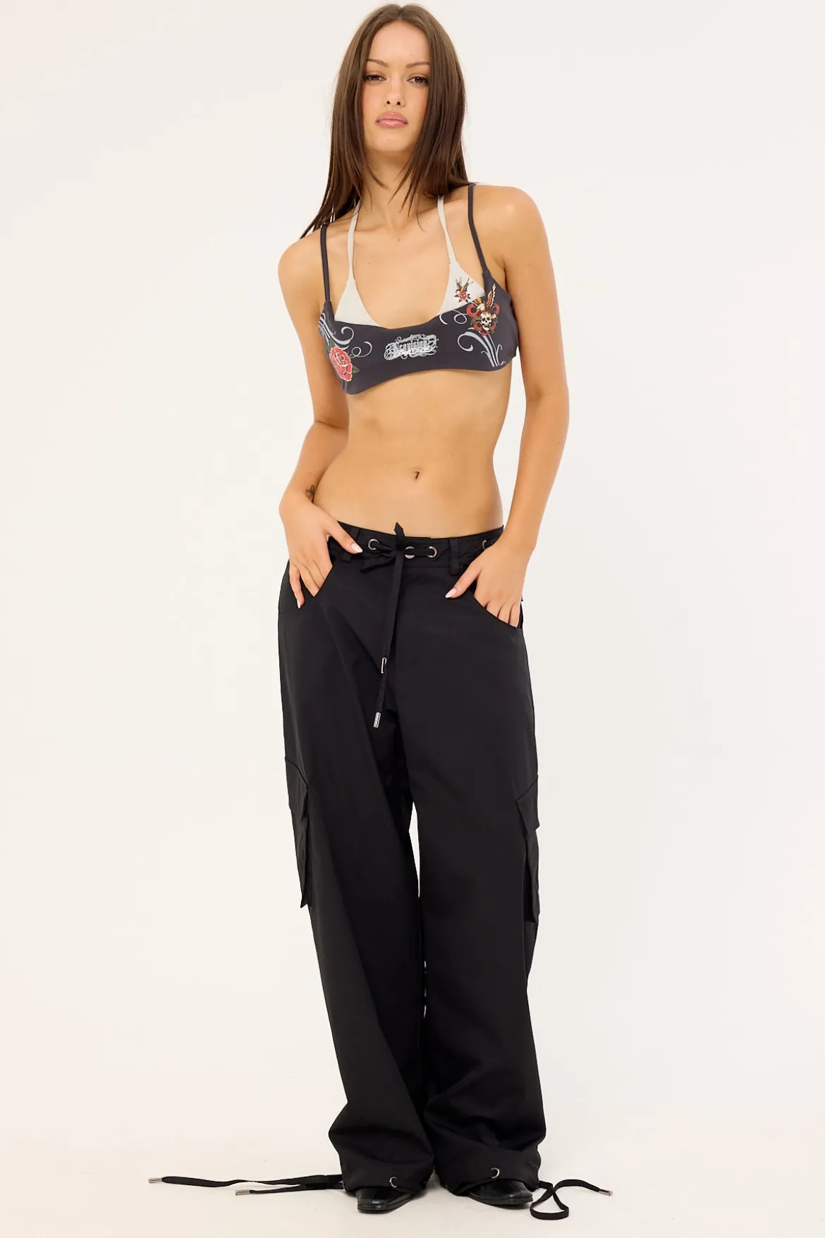 Inked Double Layer Bralette Washed Black