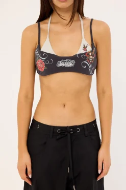 Inked Double Layer Bralette Washed Black