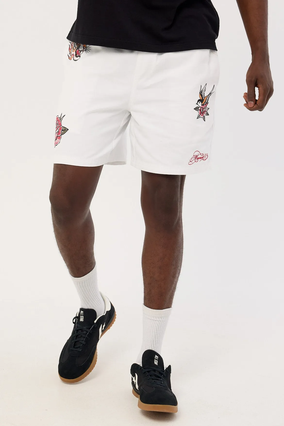 Inked Elastic Waist Short White