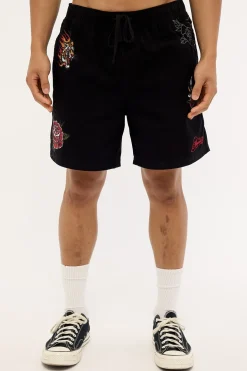 Inked Elastic Waist Short Black