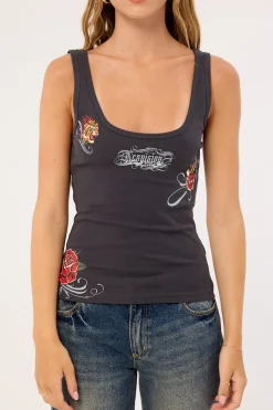 Inked Singlet Tank Top Washed Black