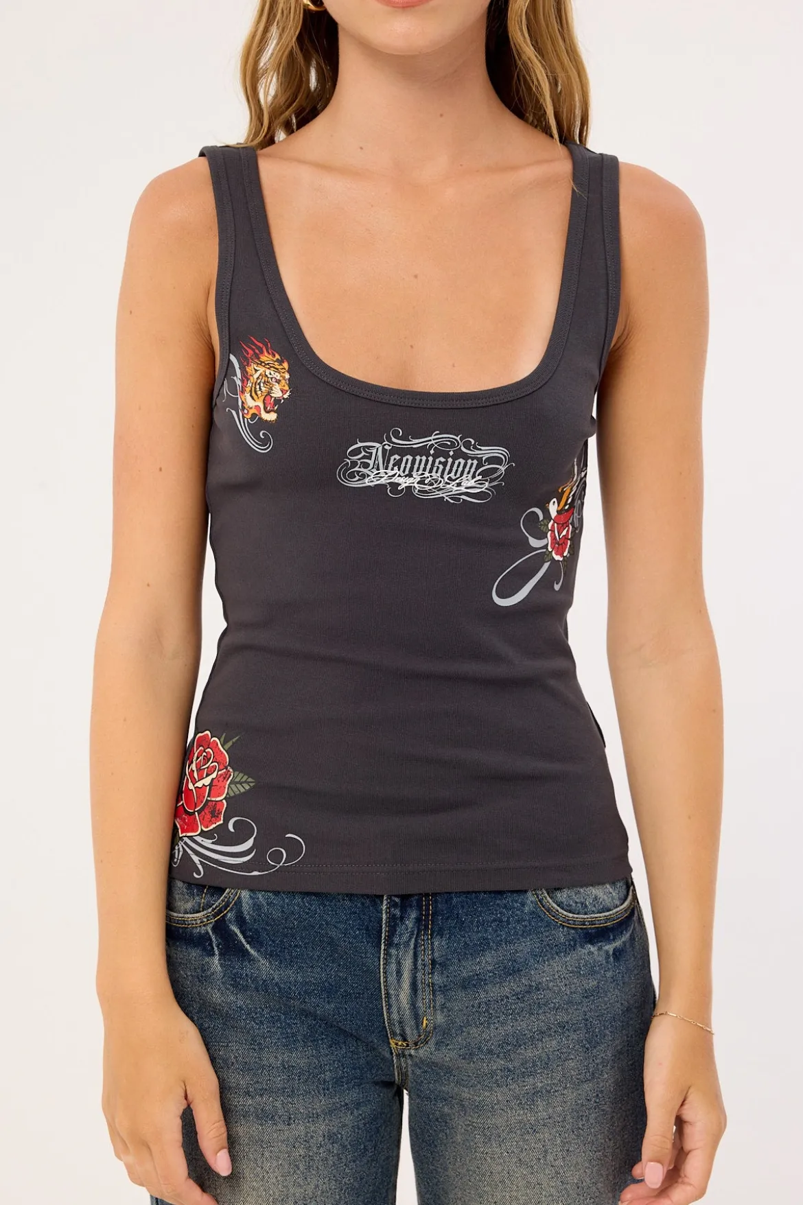 Inked Singlet Tank Top Washed Black