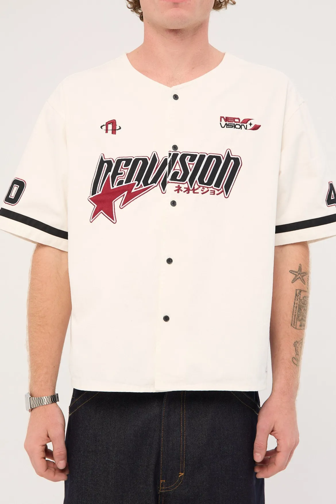 Innings Baseball Oversize Cropped Shirt Off White