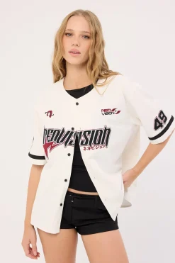 Innings Baseball Oversize Cropped Shirt Off White