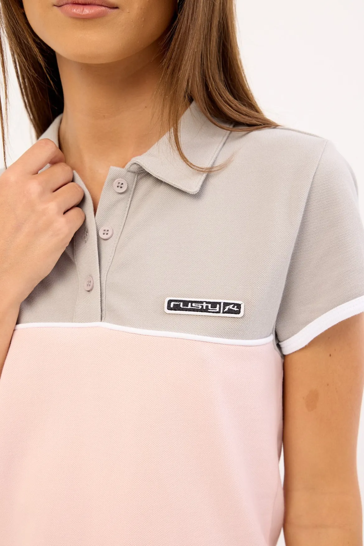 Insert Dad Joke Baby Polo Tee Pink/Grey