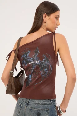 Insignia Off Shoulder Top Washed Brown