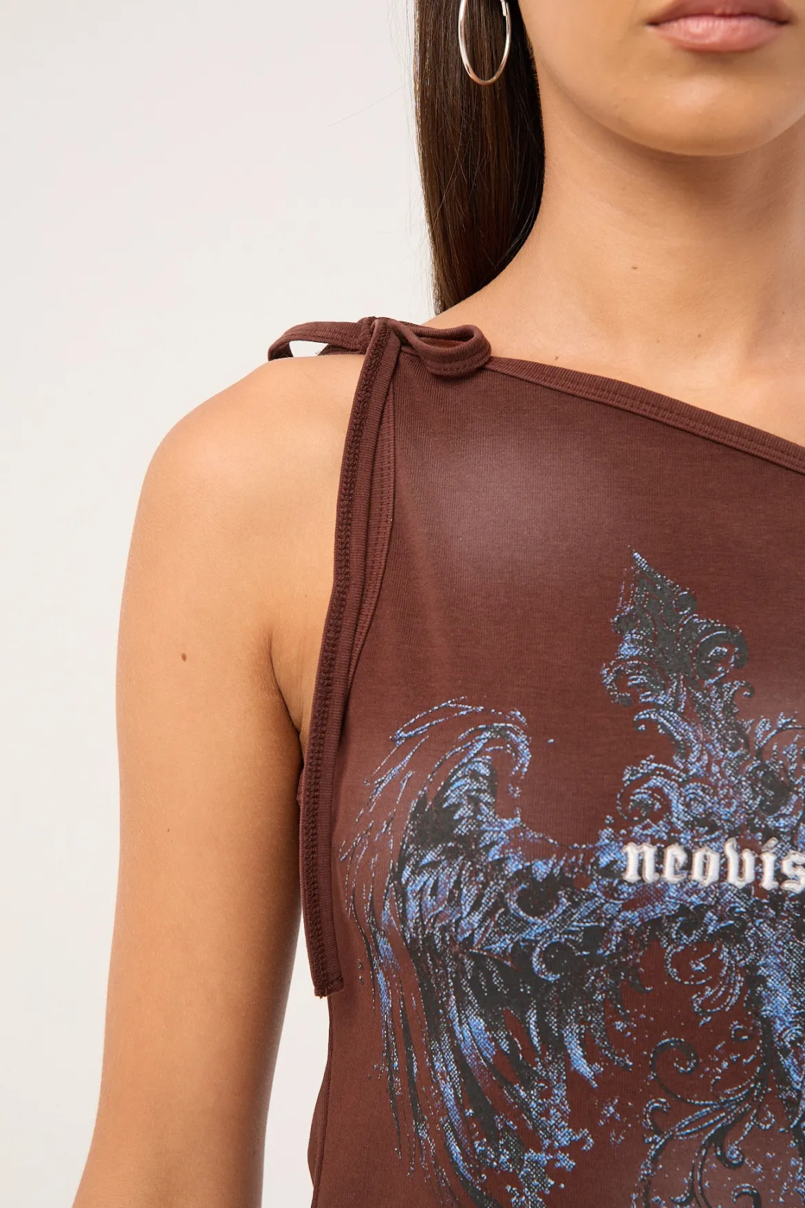 Insignia Off Shoulder Top Washed Brown