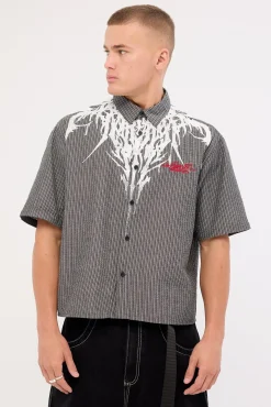 Ironfang Oversize Cropped Shirt Black/White Stripe