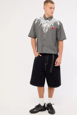 Ironfang Oversize Cropped Shirt Black/White Stripe
