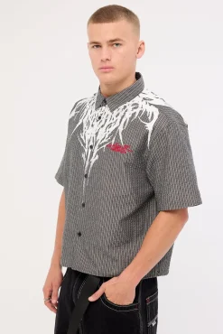 Ironfang Oversize Cropped Shirt Black/White Stripe