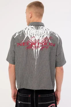Ironfang Oversize Cropped Shirt Black/White Stripe