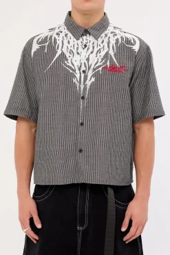 Ironfang Oversize Cropped Shirt Black/White Stripe