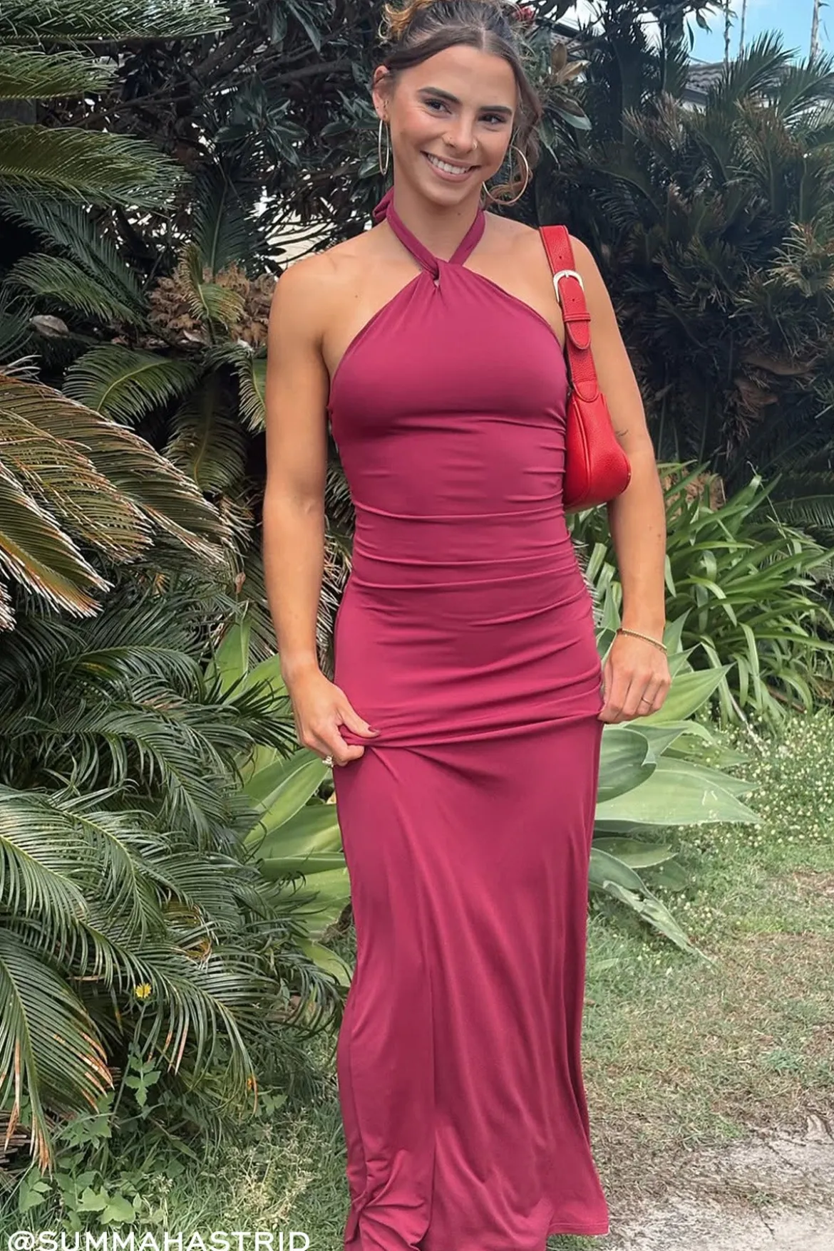 Isla Halter Twist Maxi Dress Burgundy