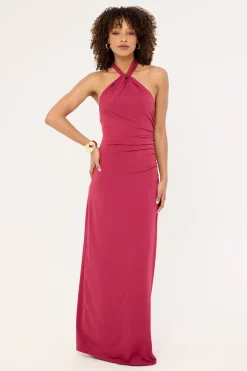 Isla Halter Twist Maxi Dress Burgundy