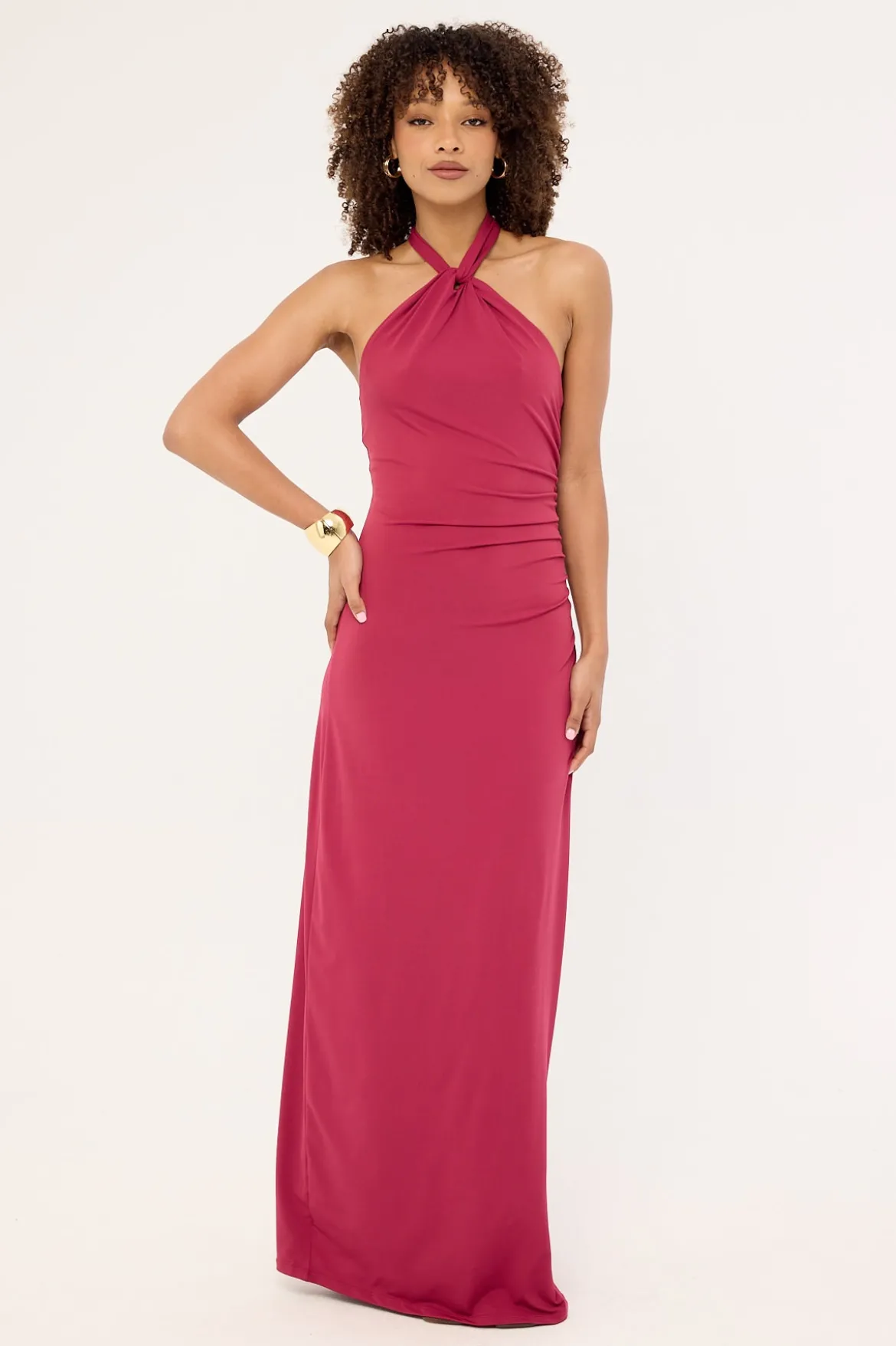 Isla Halter Twist Maxi Dress Burgundy