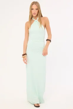 Isla Halter Twist Maxi Dress Iced Blue
