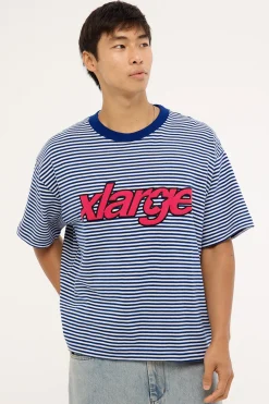 Italic Stripe Gorilla Fit Tee Navy Stripe