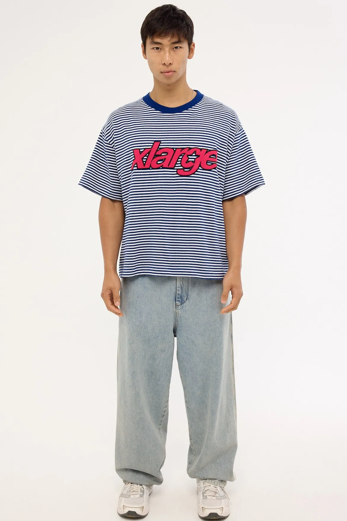 Italic Stripe Gorilla Fit Tee Navy Stripe
