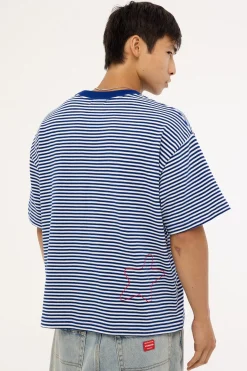 Italic Stripe Gorilla Fit Tee Navy Stripe